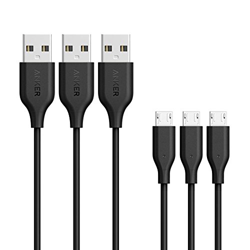 Anker PowerLine Cable Micro USB Premium: uno de los cables de carga más duraderos y más rápidos del mundo, con fibra Aramid y vida útil de más de 10000+ para teléfonos inteligentes Samsung, Nexus, LG, Motorola, Android y más (3x0.9m, Negro)