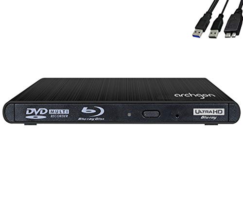Archgon Style UHD 4K-Ultra HD BD Reproductor Player Externo, grabadora de BLU-Ray BDXL para PC USB 3.0, M-Disc, Aluminio Negro