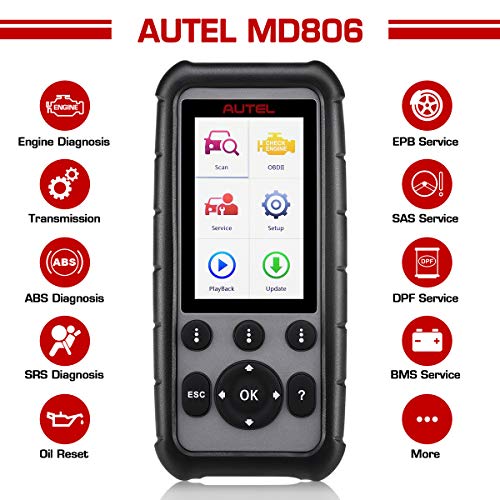 Autel MaxiDiag MD806 Herramienta de Diagnóstico del Automóvil para Motor Transmisión y Servicios ABS SRS EPB SAS DPF BMS Restablecimiento de Aceite Ajuste de aceleración con Funciones Completas OBD2