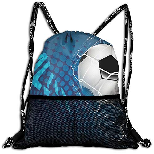 AZXGGV Drawstring Backpack Rucksack Shoulder Bags Gym Bag Sport Bag，Goal Football Flying Into Net Abstract Dots Pattern Background European Sport