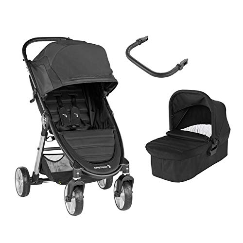 Baby Jogger City Mini 2 Duo Jet - Cochecito compacto de 4 ruedas + capazo + barra delantera en color negro