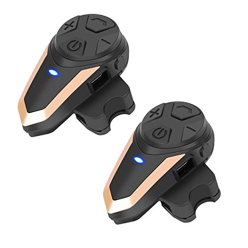BETOWEY Intercomunicadores Casco Moto Bluetooth Auriculars BT-S3 Comunicadores Comunicacion Interlocutor Inalámbricos Headset con Radio (Paquete 2, Oro)