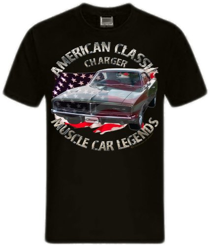 Challenger V8 Mopar US Car - Camiseta deportiva para coche compatible con Dodge Cargador 69 negro. XL