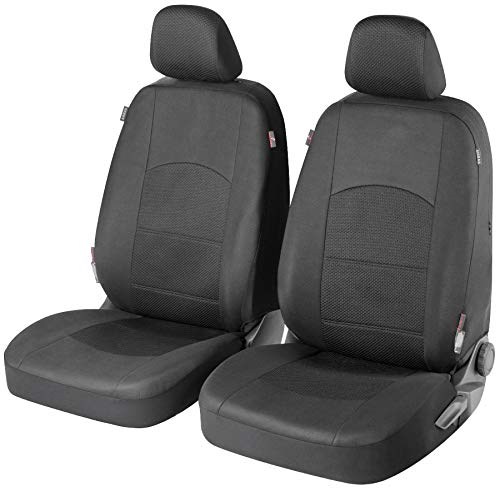 Cubre asientos WALSER Auto Derby con cremallera, ZIPP-IT Cubre asientos normales de protección Premium, 2 cubre asientos delanteros negros 11846