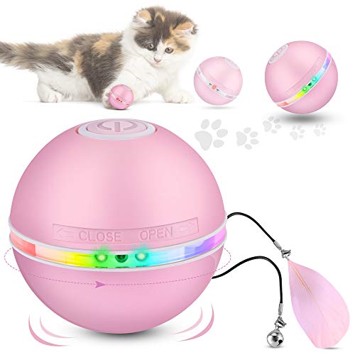 DazSpirit Bola De Gato Juguetes Interactivos Para Gatos,Pelotas De Juguete Para Gatos Juguetes Cat Chase,Eléctrica Interactivo Pelotas Para Gatos Con Luz Led,360 Grados Automática Giratoria,Carga USB