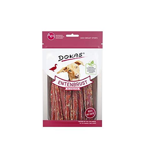 DOKAS Snack Premium sin Cereales en Tiras para Perros – de Filete de Pecho de Pato