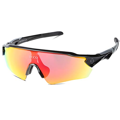 Duco Polarizado Deportes Mens Gafas de Sol para esquí de conducción Golf Running Ciclismo Tr90 Superlight Marco con 5 Lentes Intercambiables (Negro)