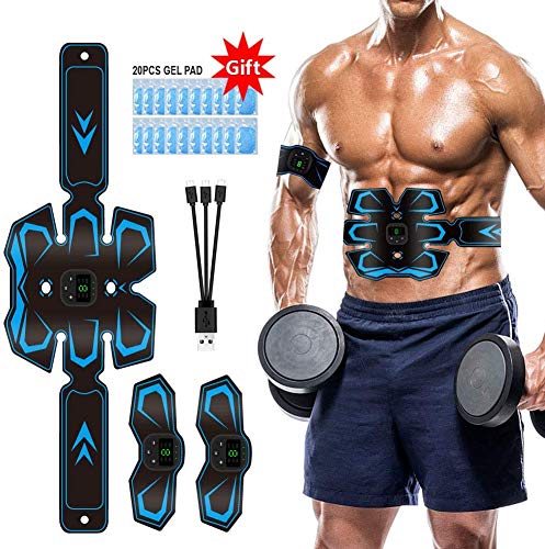 Electroestimulador Muscular Abdominales EMS Estimulador Abdominales USB 3 in 1 Recargable Estimulación Muscular Masajeador Eléctrico con 20 Pcs Parches de Gel Reemplazables Electroestimulador Muscular Abdominales EMS Estimulador Abdominales USB 3 in 1 Recargable Estimulación Muscular Masajeador Eléctrico con 20 Pcs Parches de Gel Reemplazables