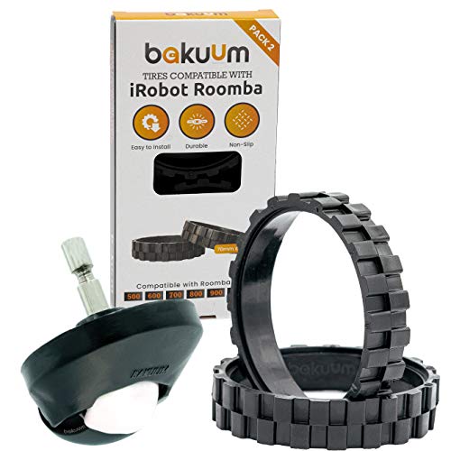 EPIEZA Pack 2 neumáticos de Goma adherencia + Rueda Central para iRobot Roomba