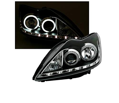 Faros delanteros VP552 CCFL lado del conductor y del pasajero Conjunto de faros delanteros con ojos de ángel, color negro, compatible con Ford Focus MK2 solo Facelift 2008 2009 2010 2011