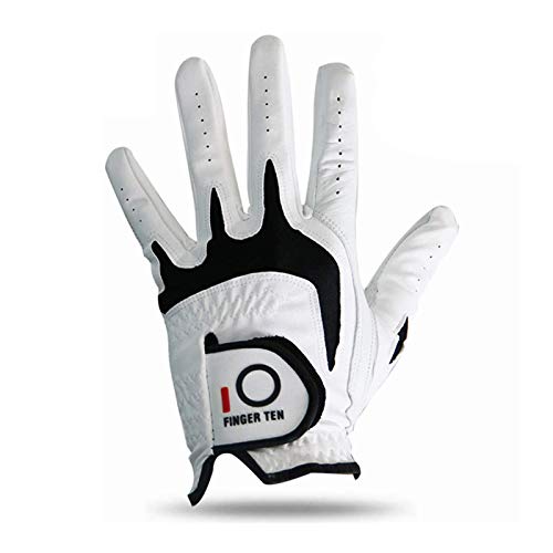 FINGER TEN Guantes de Golf para Hombres, Juego de Paquete de Golf para diestros, para diestros, Agarre de Cuero Cabretta para Todo Clima, Pequeño Mediano ML Grande XL Talla