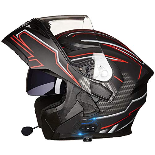 Flip Up Full Face Casco,Modular Bluetooth Helmet para Motocicleta Doble Visera Antivaho FM Altavoz Doble Incorporado Auriculares Certificación Dot/ECE Cascos P,M