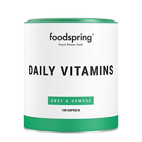 foodspring Daily Vitamins, 100 cápsulas, Suplemento multivitamínico de alta calidad con la dosis diaria requerida de vitaminas D, C, B12 foodspring Daily Vitamins, 100 cápsulas, Suplemento multivitamínico de alta calidad con la dosis diaria requerida de vitaminas D, C, B12