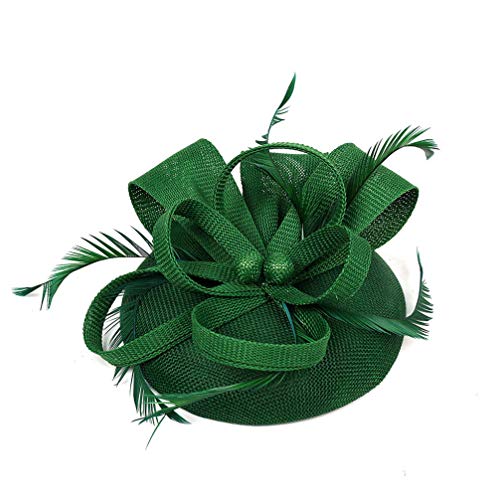 FRCOLOR Diadema de Fiesta de Té con Sombrero de Plumas para Niñas Pinzas para El Pelo de Cóctel de Flores para Mujeres para La Cabeza de La Boda (Verde Oscuro)
