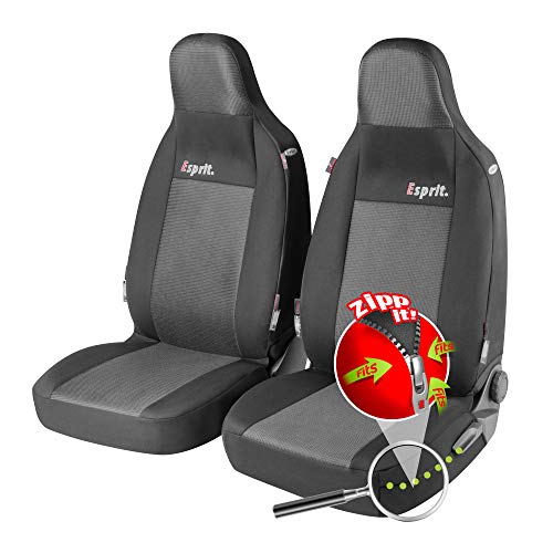 Funda de asiento WALSER Auto Esprit con cremallera, fundas protectoras ZIPP-IT para Highback, 2 fundas de asiento delanteras negro/gris 11849