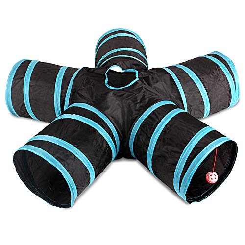 Galapara Túnel De 5 Vías para Gatos, Tamaño Grande Tunel para Gatos para Interior Y Exterior, Plegable para Mascotas, Juguete Gato Interactivo con Bolsa para Gato, Perro, Cachorro, Gatito, Conejo