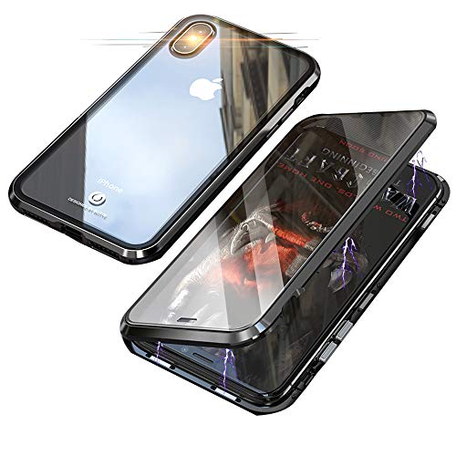 Jonwelsy Funda para iPhone XS/X (5,8 Pulgada), 360 Grados Delantera y Trasera de Transparente Vidrio Templado Case Cover, Fuerte Tecnología de Adsorción Magnética Metal Bumper Cubierta