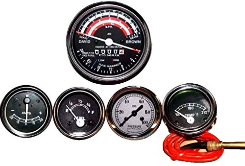Kit de medidores de tractor David Brown - Tacómetro, temperatura, presión de aceite, amperímetro y medidores de combustible
