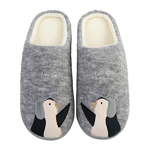 Komyufa cómodas zapatillas de casa con forma de pingüino y animales para mujer suaves y antideslizantes zapatos de dormitorio cálidos para exteriores Gris