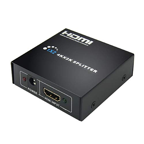 KUYiA HDMI Splitter, 1x2 Switch de Video, Duradero Distribuidor Admite Full HD UHD 4K Resolución HDCP 3D, AC Alimentado Conmutador HDMI Compatible con Xbox, PS3, PS4, Blu-Ray Player, HDTV, Proyector