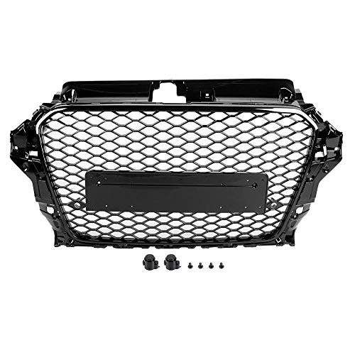 MADAENMF Hex Mesh Honeycom Hood Grill, para Audi A3 / S3 8V RS3 Style 2013 2014 2015 2016 Frontal Deportes Gloss Black Car Accesorios Ningún Logo