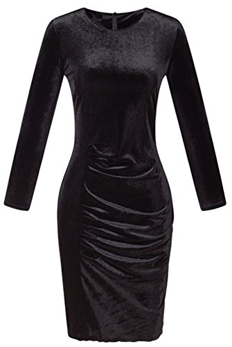 Manga Larga Frunces Delantera Zipper Espalda Terciopelo Midi a Media Pierna Bodycon de Tubo Ajustado Lápiz Vestido Negro XL Manga Larga Frunces Delantera Zipper Espalda Terciopelo Midi a Media Pierna Bodycon de Tubo Ajustado Lápiz Vestido Negro XL