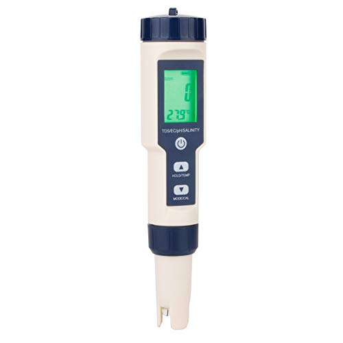 Medidor de Alta precisión Medidor de Agua Digital PH EC TDS Salinidad y Temperatura 5 en 1 Juego Varias gamas Medidor de Prueba de Agua Ideal para acuarios de Agua Potable Piscina Pantalla LCD