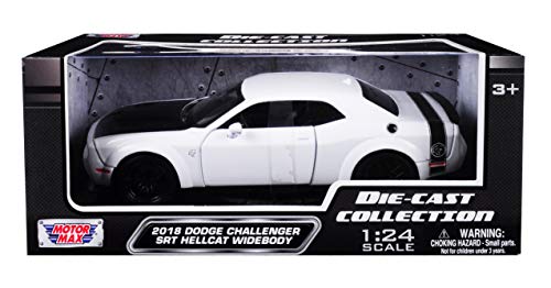 Motormax 2018 Dodge Challenger SRT Hellcat Widebody White with Black Hood 1/24 Diecast Model Car by