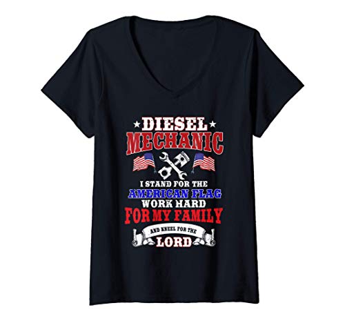 Mujer Diesel Mechanic Gifts Patriotic I Stand For The Flag Camiseta Cuello V