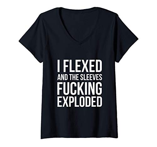 Mujer Flexioné las mangas F # @% ing despiece patriótico divertido Camiseta Cuello V