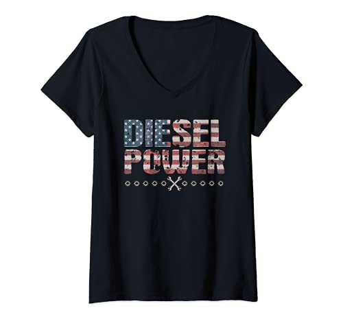 Mujer Regalos mecánicos diesel poder bandera americana patriótica Camiseta Cuello V