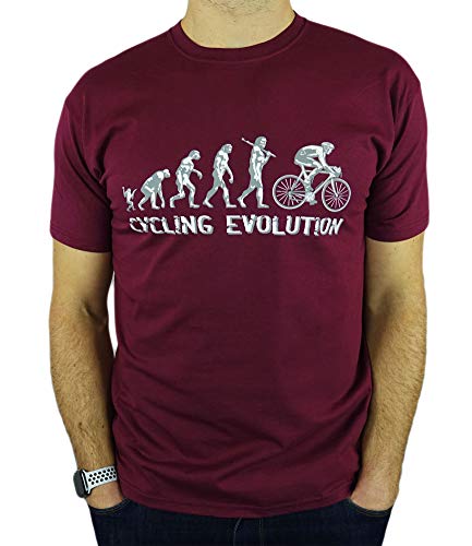 My Generation Gifts Cycling Evolution - Regalo Divertido del Ciclismo de cumpleaños/Presente para Hombre de la Camiseta Borgoña L