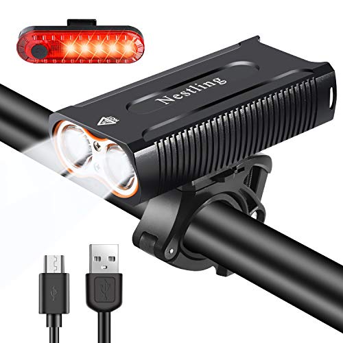 Nestling®Luz Bicicleta LED Recargable USB, 4 Modos 2400 Lúmenes IP65 Impermeable, Linterna Bicicleta con Luz Bicicleta Delantera y Trasera, Luz LED Bicicleta para Carretera y Montaña Nestling®Luz Bicicleta LED Recargable USB, 4 Modos 2400 Lúmenes IP65 Impermeable, Linterna Bicicleta con Luz Bicicleta Delantera y Trasera, Luz LED Bicicleta para Carretera y Montaña