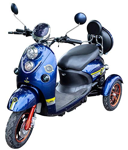 Nuevo scooter eléctrico de movilidad estilo retro de 3 ruedas para minusválidos y personas mayores hasta 25 km/h motor de 800 watt 60V 100AH Azul Green Power