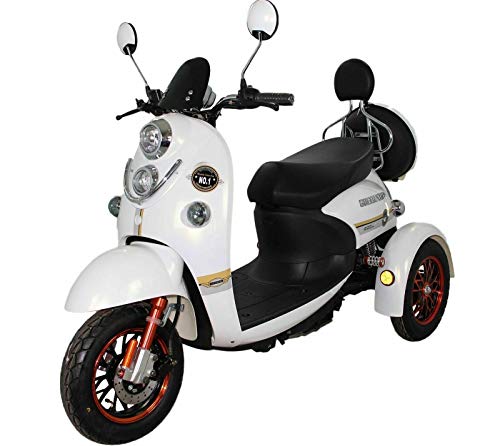 Nuevo scooter eléctrico de movilidad estilo retro de 3 ruedas para minusválidos y personas mayores hasta 25 km/h motor de 800 watt 60V 100AH Blanco Green Power