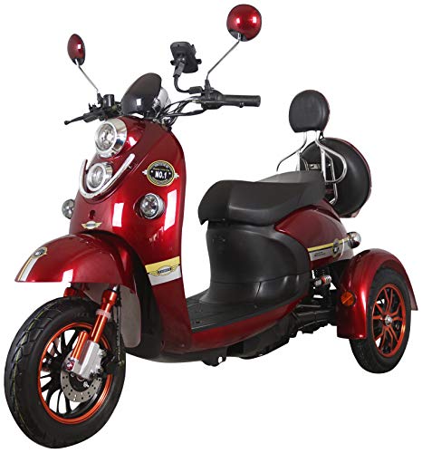 Nuevo scooter eléctrico de movilidad estilo retro de 3 ruedas para minusválidos y personas mayores hasta 25 km/h motor de 800 watt 60V 100AH Rojo Green Power
