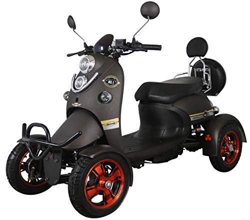 Nuevo scooter eléctrico estilo retro de 4 ruedas extra estabilidad para minusválidos y personas mayores hasta 25 km/h motor de 800 watt 60V 100AH Negro Green Power
