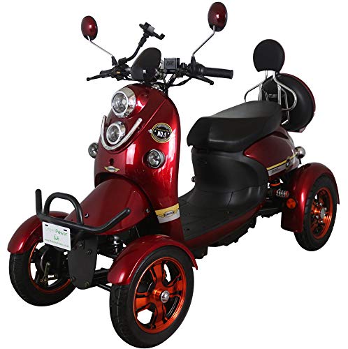 Nuevo scooter eléctrico estilo retro de 4 ruedas extra estabilidad para minusválidos y personas mayores hasta 25 km/h motor de 800 watt 60V 100AH Rojo Green Power