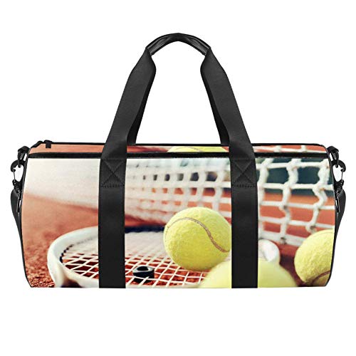 Pelota de tenis con raqueta en la cancha de tenis bolsa de transporte de lona bolsa de viaje para gimnasio, deportes, danza, viajes de fin de semana