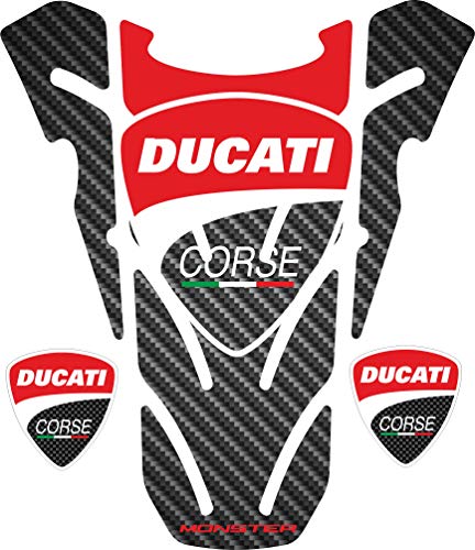 Protector de depósito resinado 3D + 2 escudos Ducati Corse de regalo – Compatible con moto Ducati Monster 696 – 796 – 1100