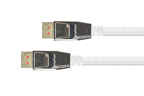 PYTHON Series Premium - Cable DisplayPort 1.4 (8 K a 60 Hz/4 K a 240 Hz, conector de metal con cierre, conectores dorados, blindaje de 3 vías, cable de cobre, trenzado de nailon, 0,5 m), color blanco