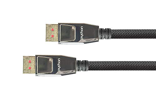 PYTHON Series Premium - Cable DisplayPort 1.4 (8 K a 60 Hz/4 K a 240 Hz, conector de metal con cierre, conectores dorados, blindaje de 3 vías, cable de cobre, trenzado de nailon, 3 m), color negro