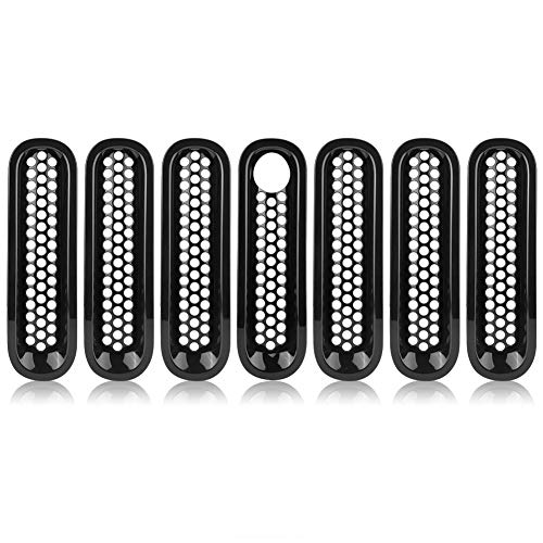 Rejilla Delantera Delaman Rejilla Rejilla de Cubierta de Inserción de Malla para Jeep Wrangler Rubicon Sahara Jk 08-17 Negro 7pcs