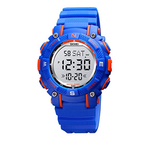 Reloj para Niños, Welltop Impermeable para Niños Reloj de Pulsera Deportivo para Niños al Aire Libre con Alarma Temporizador Zona Horaria Dual Retroiluminación de 7 Colores para Niños de 6 a 13 Años