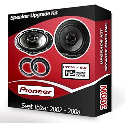 Seat Ibiza Pioneer Altavoces para Puerta Delantera de Coche Altavoces + Aros adaptadores, 240 W