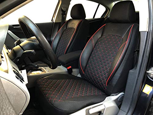 seatcovers by k-maniac Daihatsu Sirion, universales, Color, Juego de Fundas para Asientos Delanteros, Accesorios para el Interior del Coche V1204837, Rojo/Negro