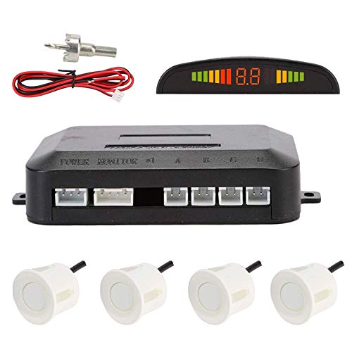 Sensores de Aparcamiento Marcha Atras,OSAN Kit de Auto LED Display + Alarma de Sonido + 4 Sensores Blanco