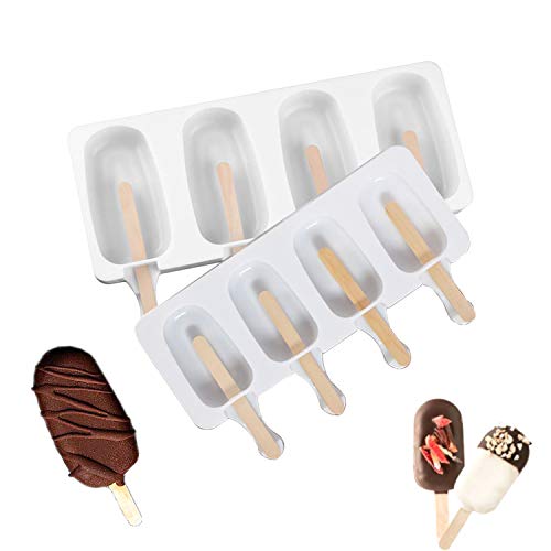 SLKIJDHFB Dos juegos de moldes de helado, uno grande y uno pequeño y 50 palos de madera, herramientas de fabricación de paletas de silicona de grado alimenticio, DIY helados paletas de chocolate SLKIJDHFB Dos juegos de moldes de helado, uno grande y uno pequeño y 50 palos de madera, herramientas de fabricación de paletas de silicona de grado alimenticio, DIY helados paletas de chocolate