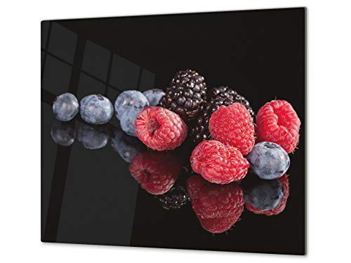 Tabla de cocina de vidrio templado - Tabla de cortar de cristal resistente – Cubre Vitro Decorativo – UNA PIEZA (60 x 52 cm) o DOS PIEZAS (30 x 52 cm); D07 Frutas y verduras: Frutas 4