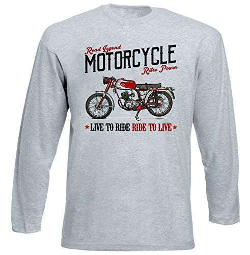 Teesandengines Ducati 85 Turismo Road Legend Motorcycle Tshirt de Manga Larga Gris para Hombre Size Small
